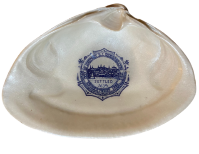City of Newport RI settled 1639 in Blue and White on sea shell sourced on Newports beaches