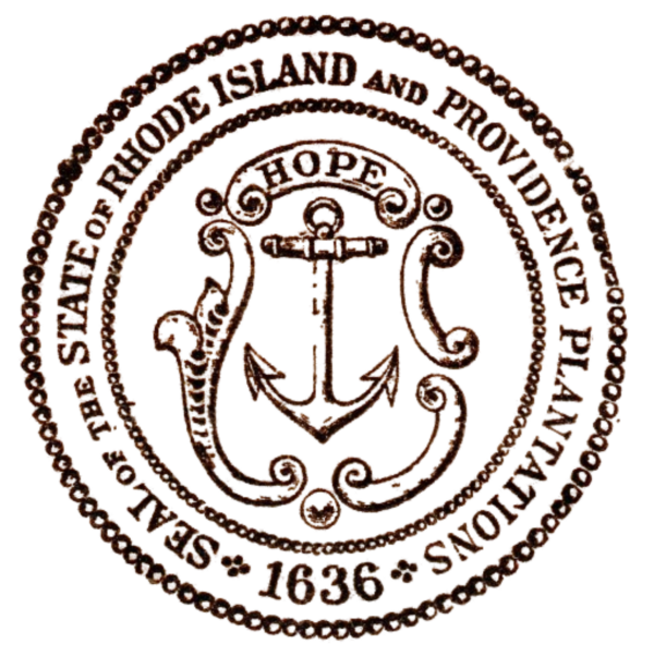 Seal of the State of Rhode Island and Providence Plantations 1636 Bronze and White Outline Braid on Braid