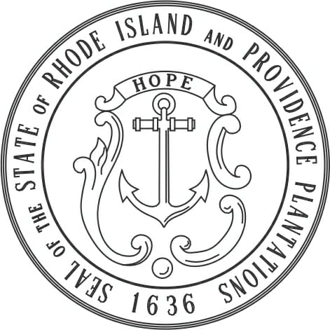 Seal of the State of Rhode Island and Providence Plantations 1636 Black and white outline ROUND on ROUND